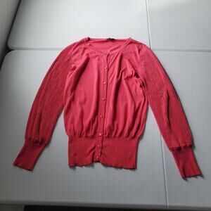 Escada Cardigan Sweater Womens 42/ L Pink Silk Cotton Balloon Sleeve Italy